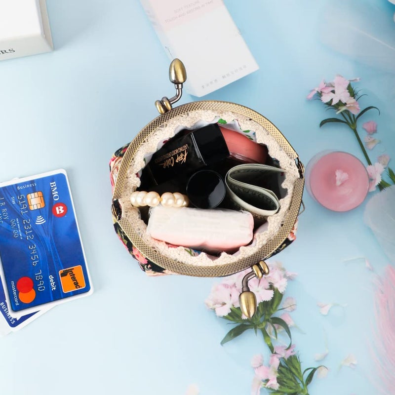 Oyachic Floral Coin Purse,Cute Flower Change Purse,Vintage Wallet with Clasp,Coin Holder Pouch for Woman Girls - Image 4